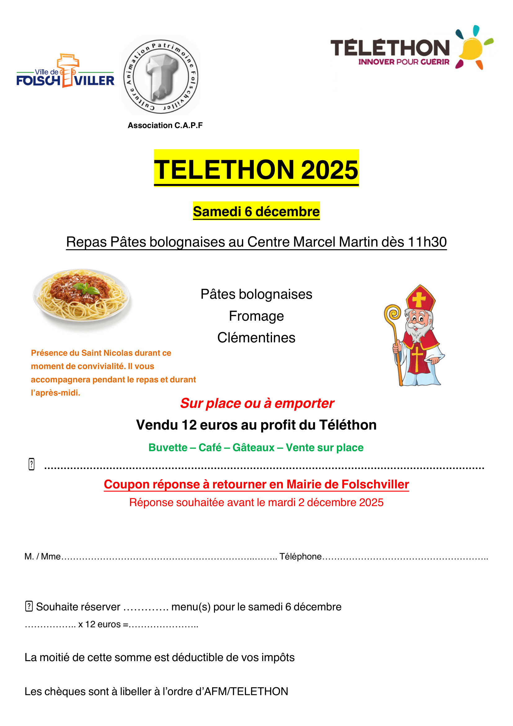 Repas : bolognaise pour le Téléthon 2025